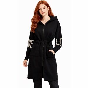 Unbranded • Black LOVE Sleeve Zip Hoodie Drawstring Waist Jacket
